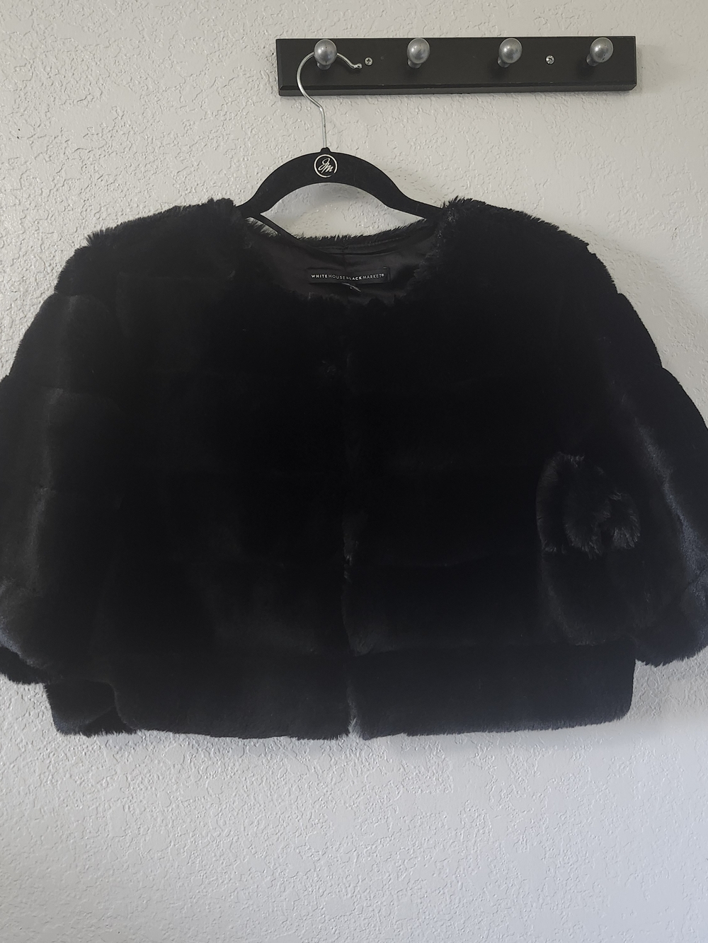 White House Black Market Faux Fur Bolero Cropped Jacket Black Medium